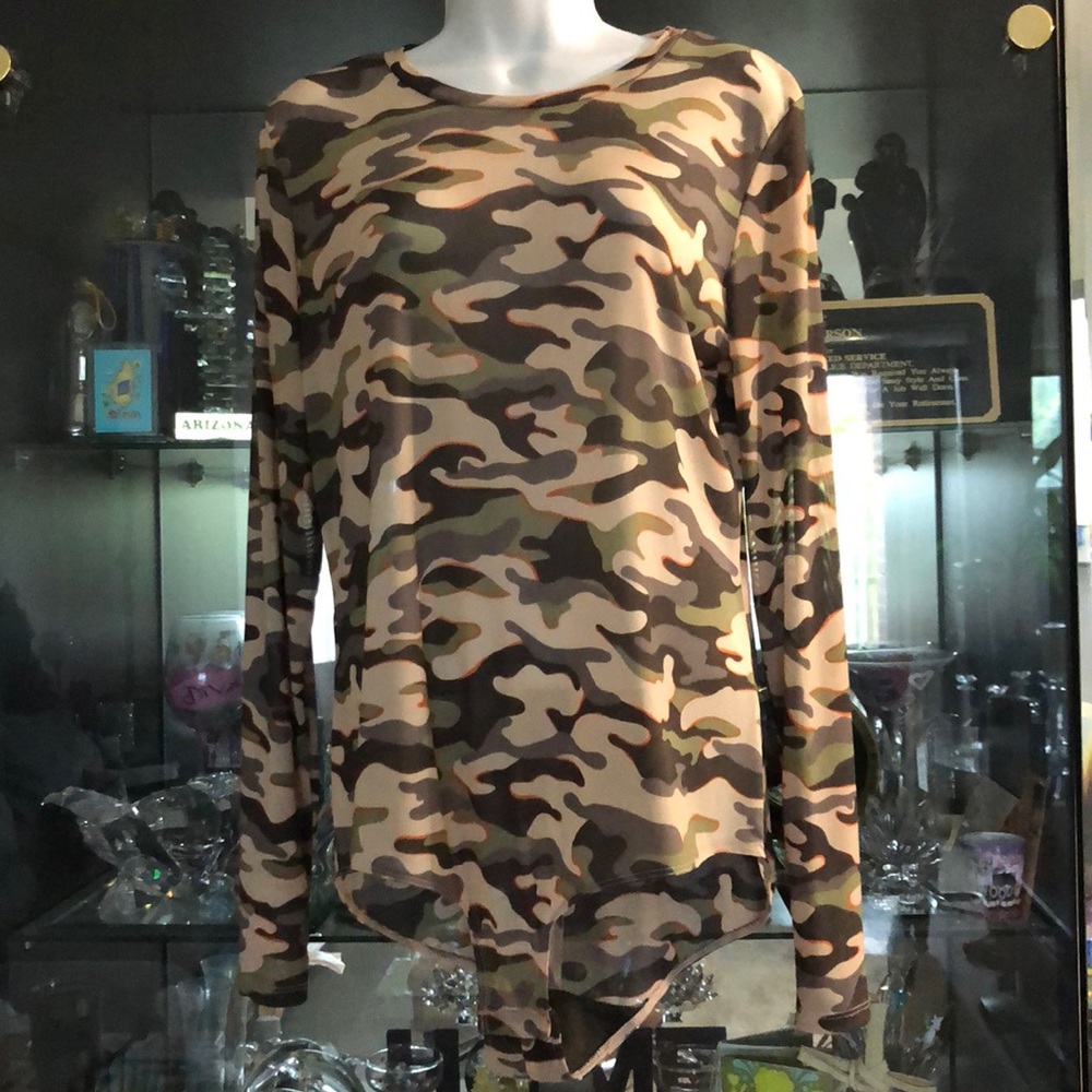 Sexy MATERIAL GIRL stretchy army print body suit.